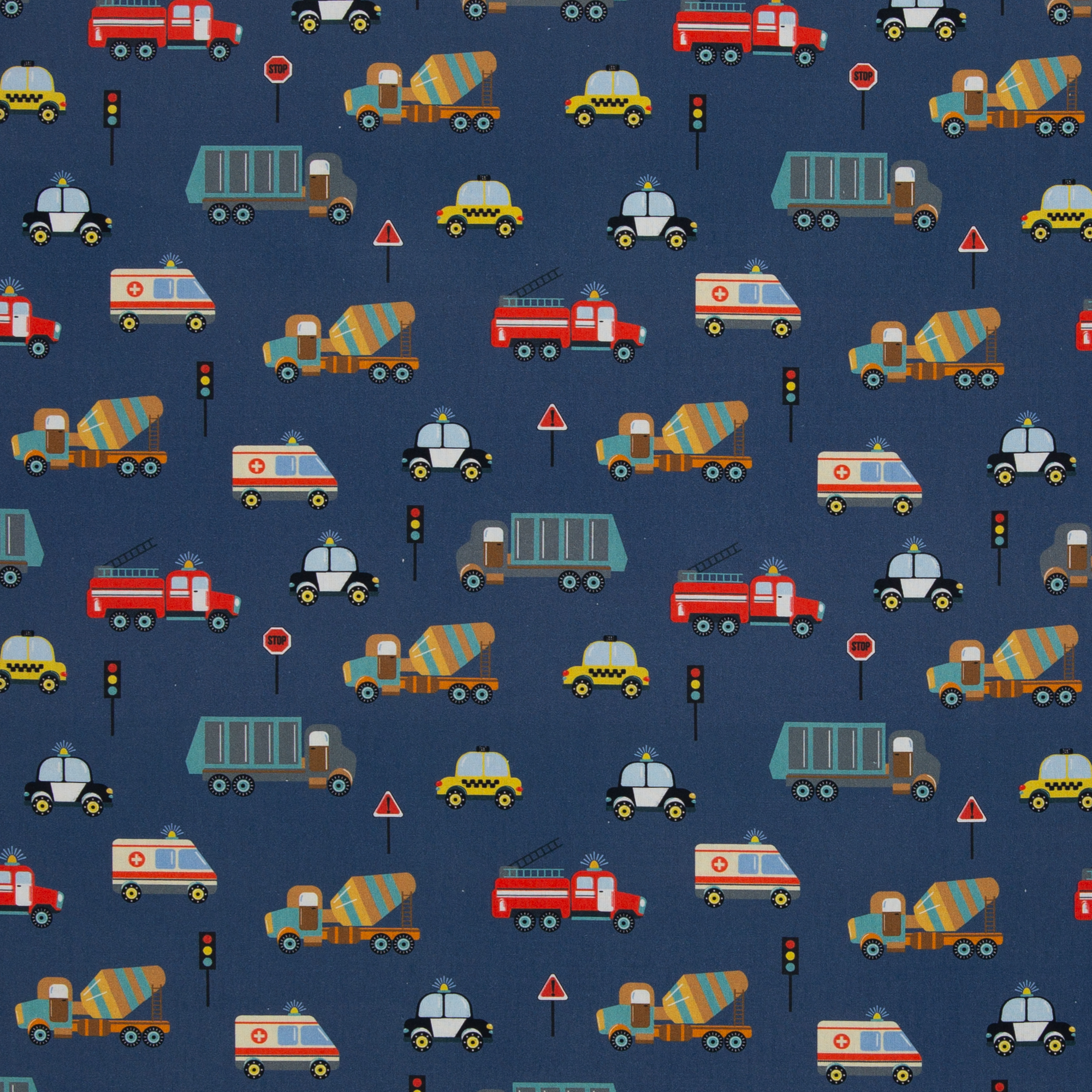 Bill – Baumwoll-Webware mit Fahrzeug-Motiv in Jeansblau (825744), 40 cm-Ausschnitt