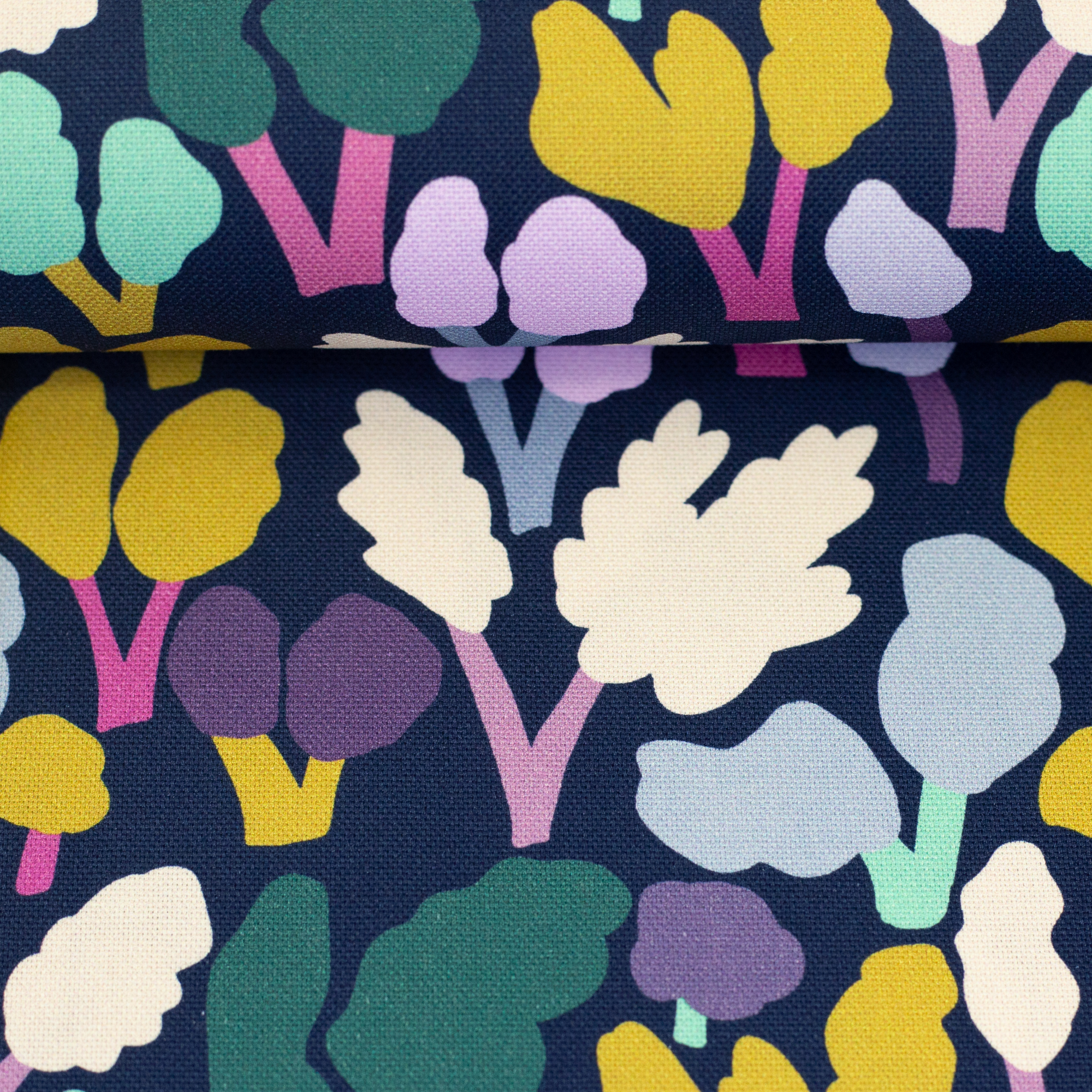 Inthewoods by Emjo in dark blue, on the fabric bolt