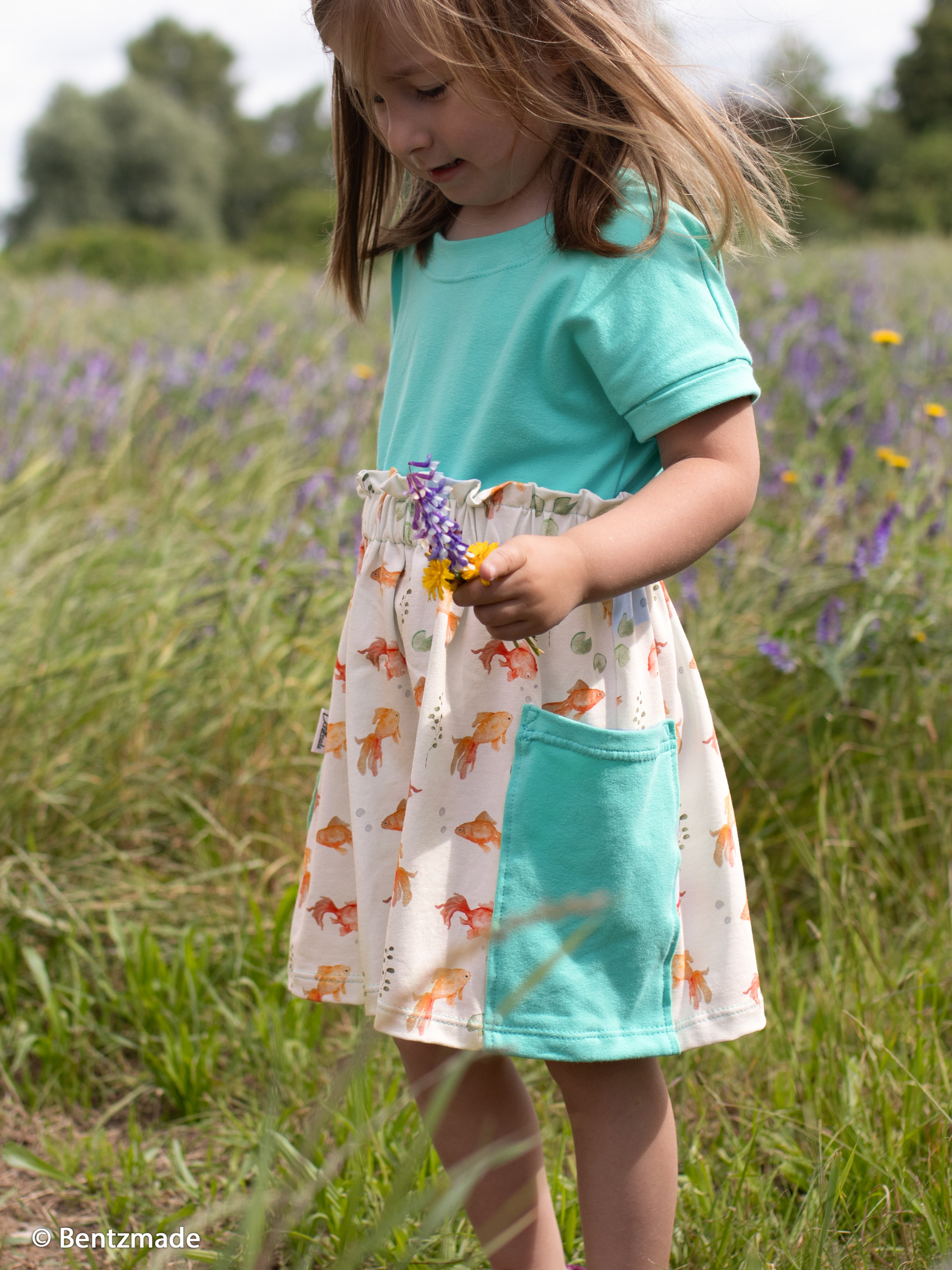 In The Pond by Christiane Zielinski, Cotton Jersey, Fish, Pond Plants, off white