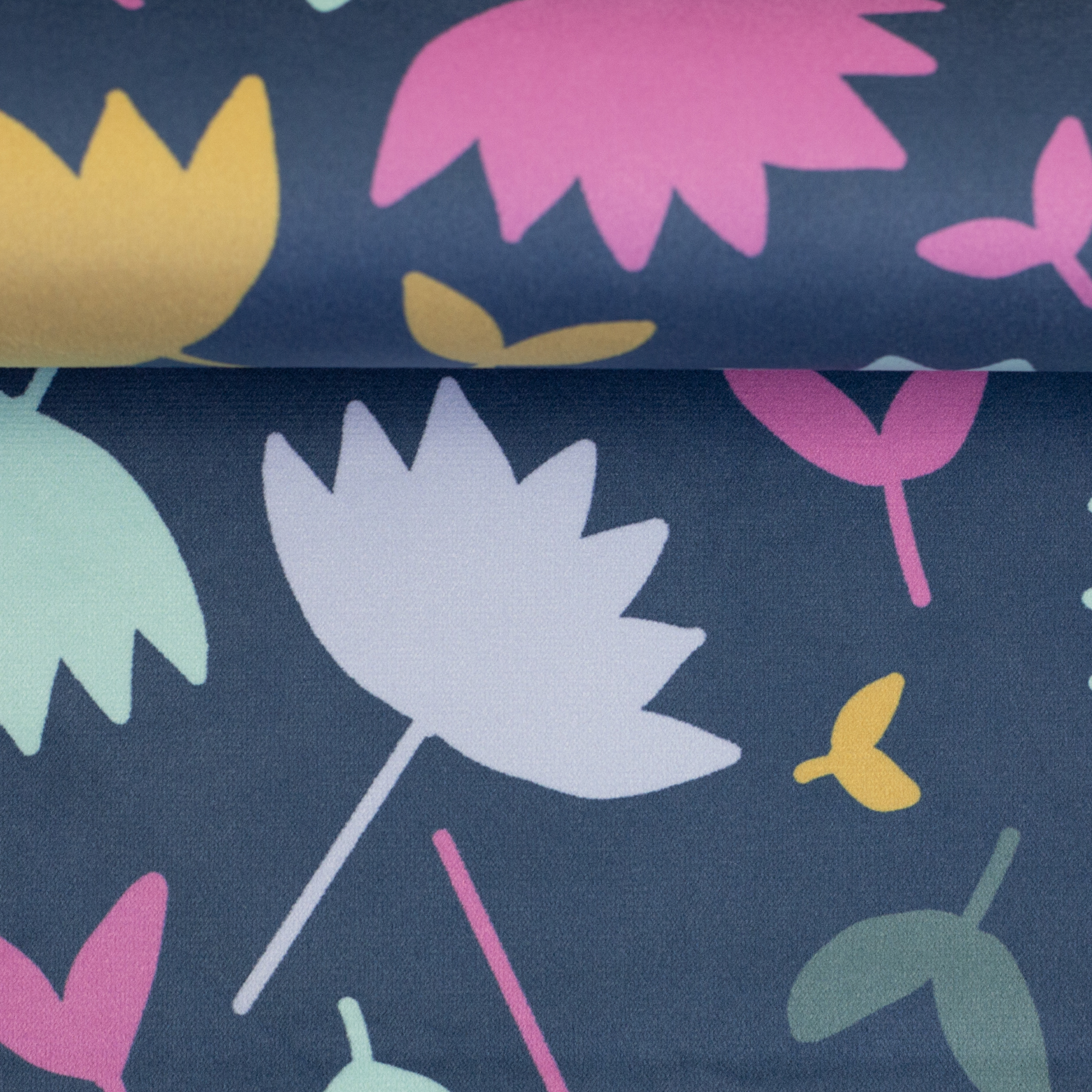 Velvet Flowers by Emjo Design, Samt Velvet Flowers by Emjo Design – Samt mit Blumen-Motiv in Dunkelblau/Bunt (596999), Stoffballen, Meterware für B2B-Kunden