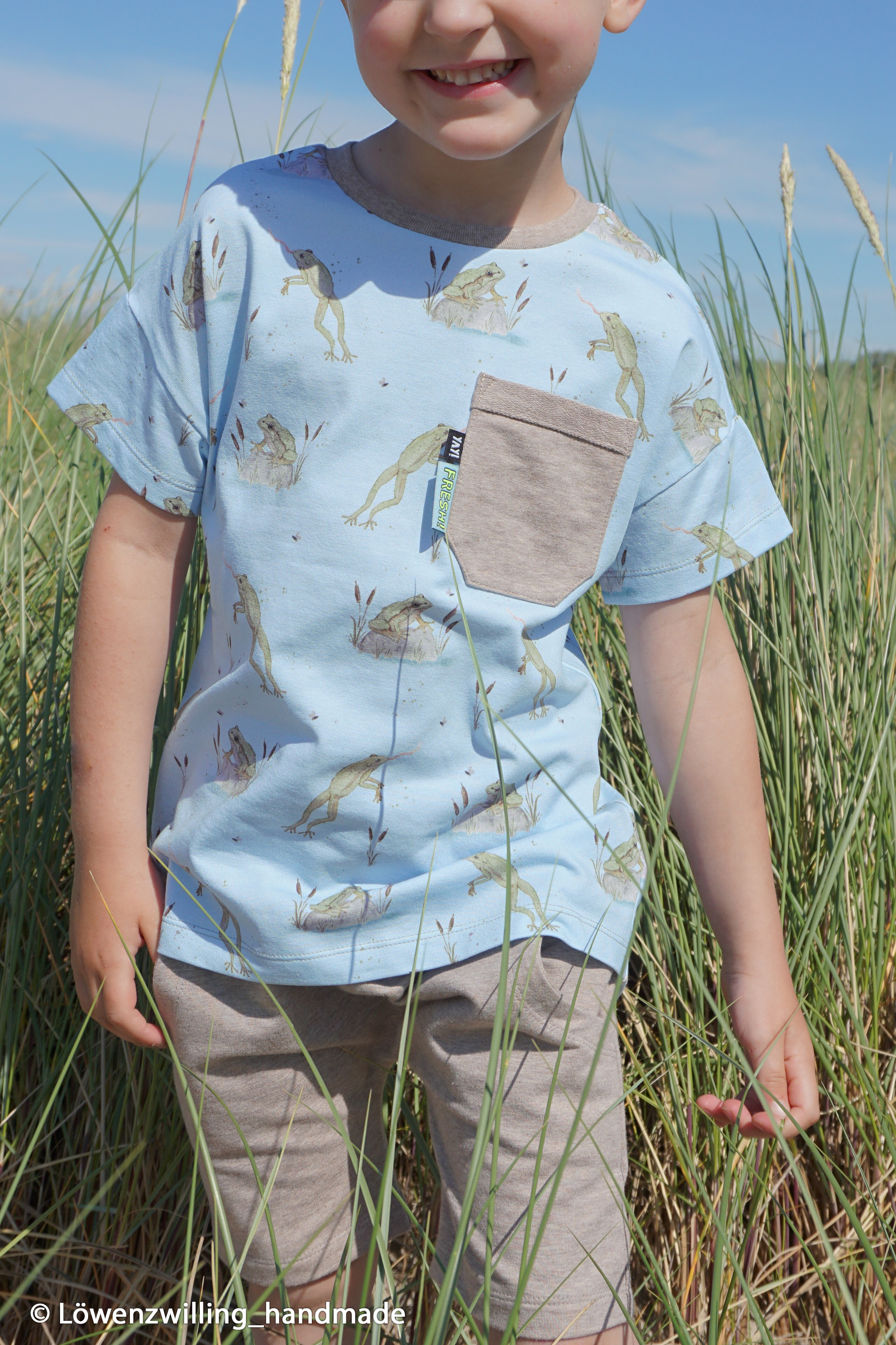 In The Pond by Christiane Zielinski, Cotton Jersey, Frogs, light blue